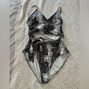 Aerie Snake Print Tie Waist One Piece Swimsuit